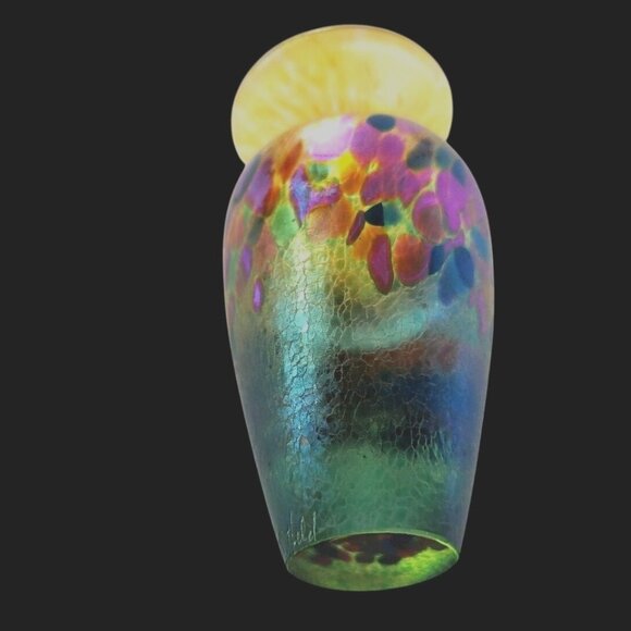 Very Small Robert Held Signed Iridescent Studio Art Glass Bud Vase - Picture 7 of 14